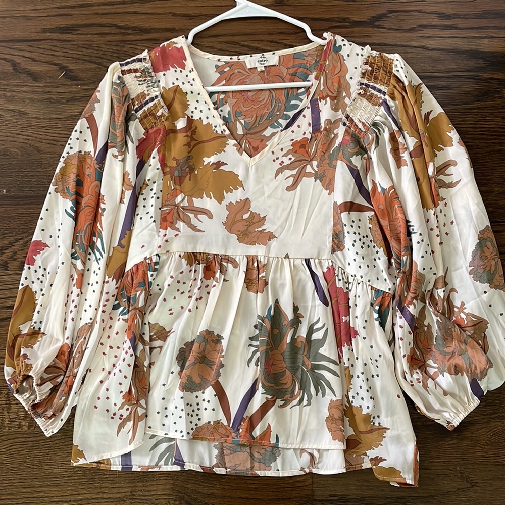 Entro Floral Print Blouse - Cream and Brown - Picture 3 of 4